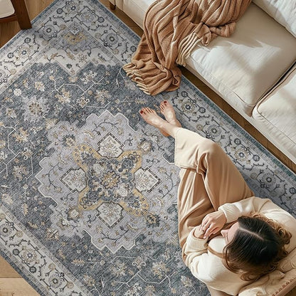 jinchan Runner Rug 3x8 Vintage Hallway Runner Boho Washable Rug Floral Medallion Retro Non Slip Classic Thin Soft Carpet for Kitchen Bedroom Bathroom Laundry Room Doorway Grey