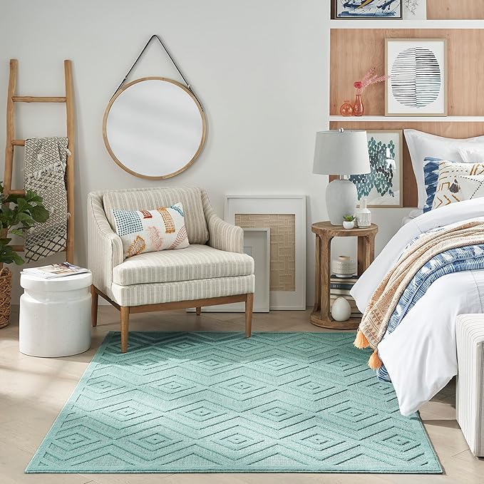 Nourison Home Versatile Aqua Teal 5' x 7' Area Rug - Easy Clean, Non Shedding, Bed Room, Living Room, Dining Room, Kitchen (5' x 7')