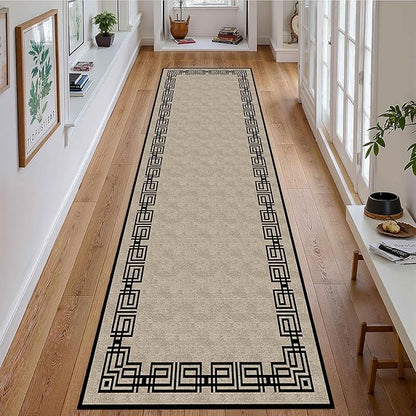 Vintage Tribal Hallway Rugs, 2x7ft, Southwest Brown Rustic Native Ethnic Greek Key Pattern Carpet Runners, Ultra-Thin Foldable Low Pile Distressed Rug for Dining Room Lounge