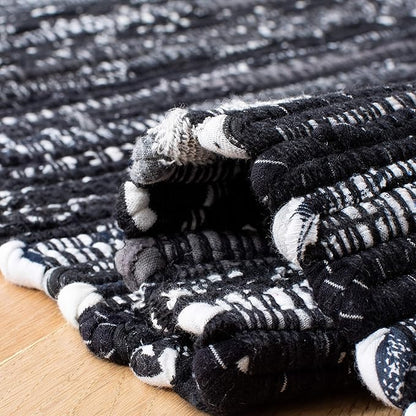 SAFAVIEH Rag Rug Collection Accent Rug - 3' x 5', Black, Handmade Boho Stripe Cotton, Ideal for High Traffic Areas in Entryway, Living Room, Bedroom (RAR121Z)