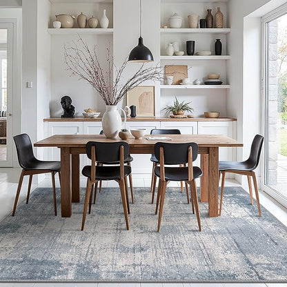 Bavni 5x7 Rug, Abstract Machine Washable Rug Non-Slip, Soft Modern Lightweight Area Rug, Stain Resistant Rugs for Living Room, Bedroom, Dining Room, Abstract Blue