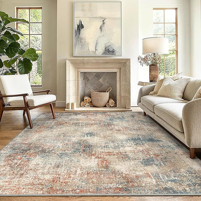 GENIMO Washable Area Rugs for Living Room, 8x10 Modern Non Slip Rugs, Low Pile Lightweight Soft Print Rug for Bedroom, Dining Room, Home Office, Multi