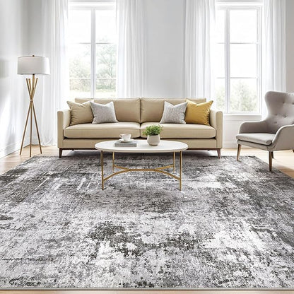 6x9 Area Rugs Living Room: Large Washable Abstract Modern Soft Rug Stain Resistant Indoor Floor Non Slip Accent Carpet for Bedroom Nursery Playroom Dining Room Office Dorm Home Decor- Black Grey