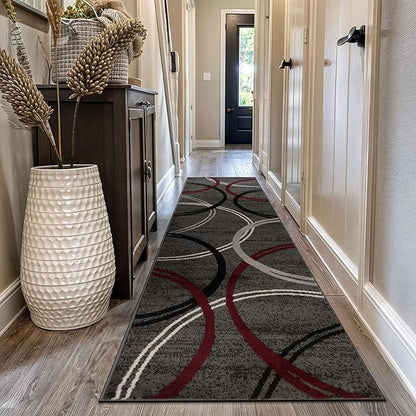 Rugshop Modern Wavy Circles Design Non-Shedding Runner Rug, Carpet for Hallway, Entryway, or Kitchen, Red, 2'7" x 10'