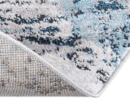Rugs.com Leipzig Collection Round Rug – 7 Ft Round Blue Low-Pile Rug Perfect for Kitchens, Dining Rooms
