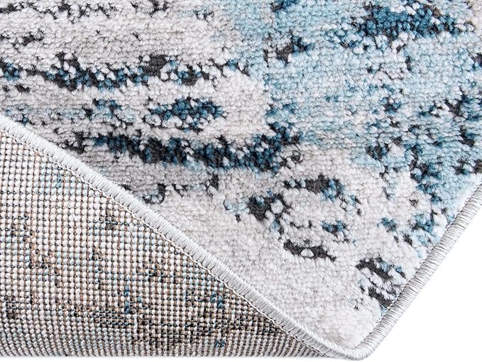 Rugs.com Leipzig Collection Round Rug – 3 Ft Round Blue Low-Pile Rug Perfect for Kitchens, Dining Rooms