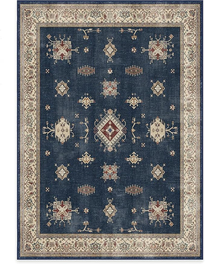 RUGGABLE Washable Vintage Area Rug – Verena Sapphire 5x7, Stain-Resistant, Non-Slip – Medium Machine Washable Rugs for Living Room, Bedroom, Hallway, Entryway & Office–with Cushioned Pad