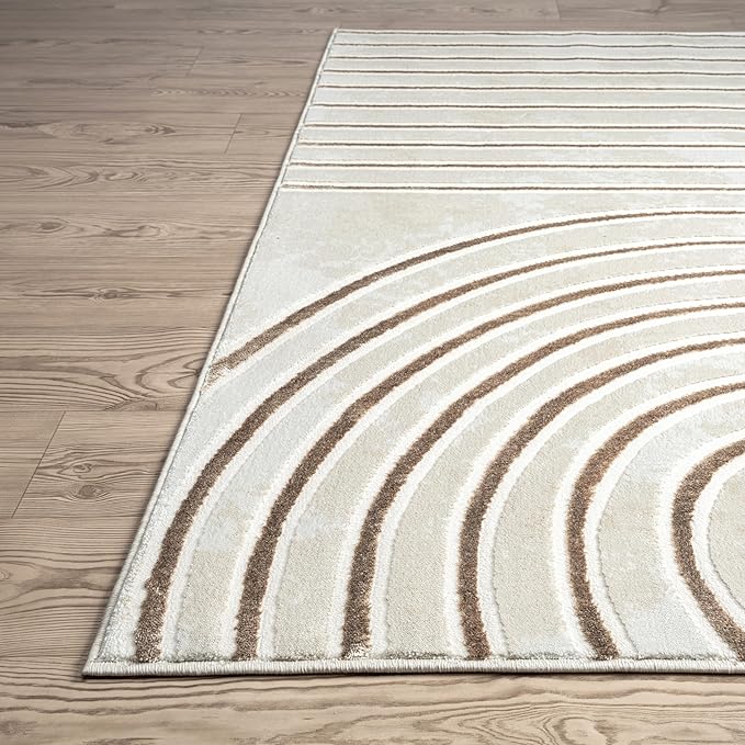 Abani Glam Collection Area Rug - Beige/Cream Modern Abstract Design - 2' x 3' - for Living Room, Bedroom & Office