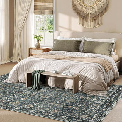 6x9 Rugs for Living Room, Soft Large Area Rugs Blue Washable Rug, Indoor Vintage Rugs for Bedroom Home Office Laundry, Rubber Backed Non Slip Low Pile Carpet, Deep Blue
