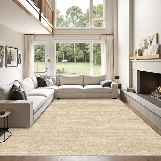 Art&Tuft Washable Rugs 6x9, Low Pile Area Rugs for Living Room - Non Slip and Stain Resistant Soft Thin 6x9 Rug for Bedroom, Dining Room, Kitchen, Office, Brown