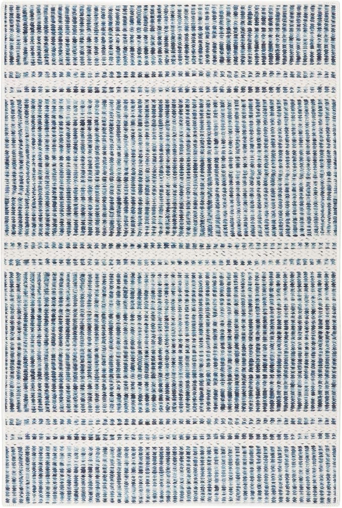 Dash and Albert Malta Blue Machine Washable Area Rug - 2' x 3' Blue Stripe Washable Accent Rug - Durable, High Traffic Areas Kitchen, Mudroom, Hallways