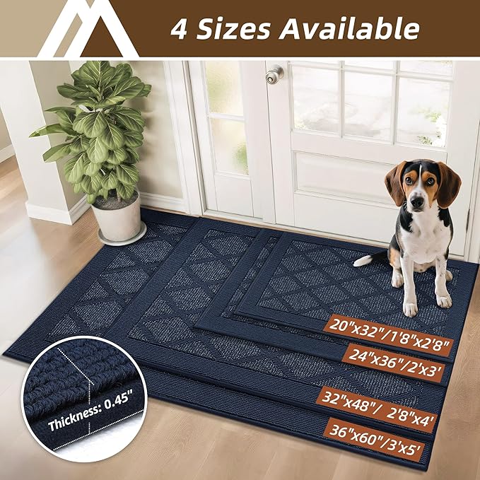 COSY HOMEER Non-Slip Door Mat 24"x36", Entryway Rugs Low Profile Absorbent Dirt Trapper Doormat for Front Entrance, Washable Polypropylene Entry Mat (Blue)