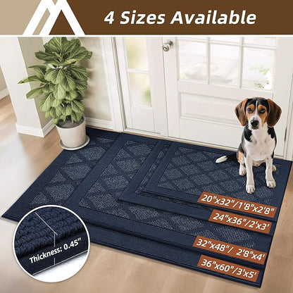 COSY HOMEER Non-Slip Door Mat 20"x32", Entryway Rugs Low Profile Absorbent Dirt Trapper Doormat for Front Entrance, Washable Polypropylene Entry Mat (Blue)