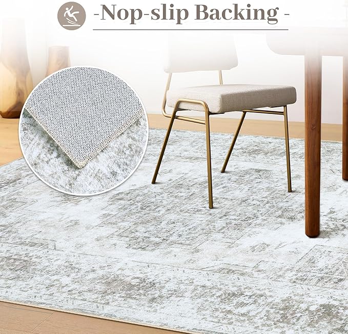 Area Rug 6x9 Living Room Rug, Machine Washable Vintage Distressed Medallion Rug Non-Slip Soft Low Pile Large Indoor Rugs for Bedroom Kitchen Dining Room Office(Taupe,6'x9')