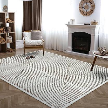 Bloom Rugs Washable Non-Slip 10x14 Rug - Brown Striped Area Rug for Living Room, Bedroom, Dining Room, and Kitchen - Exact Size: 10' x 14'