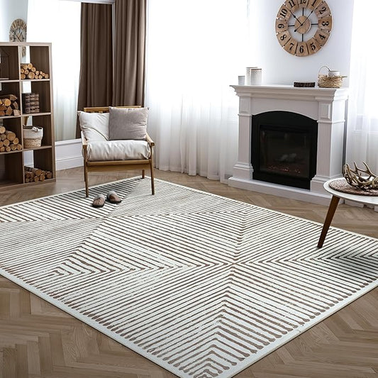 Bloom Rugs Washable Non-Slip 10x14 Rug - Brown Striped Area Rug for Living Room, Bedroom, Dining Room, and Kitchen - Exact Size: 10' x 14'