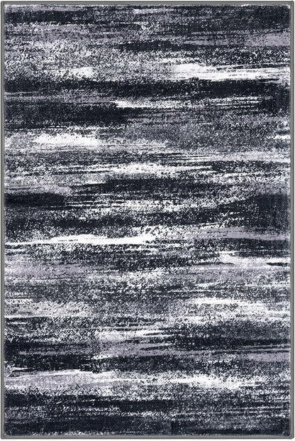 Modern Abstract Entryway Rug Indoor 2x3 Washable Rug Non-Slip Soft Small Area Rug Black Grey Kitchen Mats Thin Print Faux Wool Floor Carpet Throw Rugs for Entrance Bedroom