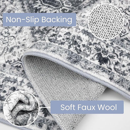 KOZYFLY Round Rug 3 Ft Rugs for Entryway Washable Circle Entrance Rug Non Slip Round Doormat Indoor Printed Faux Wool Round Front Door Mat Floor Carpet for Backdoor, Entryway, Bedroom, Grey