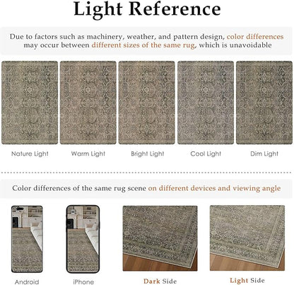 HUGEAR 5x7 Area Rug Taupe Washable Vintage Neutral Bedroom Rug Soft Non Slip Distressed Carpet Low Pile Pet Friendly for Living Room Bedside Dining Room