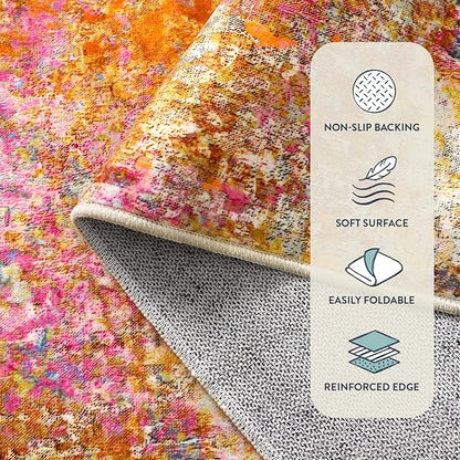 Lahome Modern Abstract Washable Living Room Rug, Colorful 8x10 Area Rugs for Bedroom Girls Kids Non Slip Low Pile, Large Soft Indoor Accent Carpet for Dining Room Table Home Decor