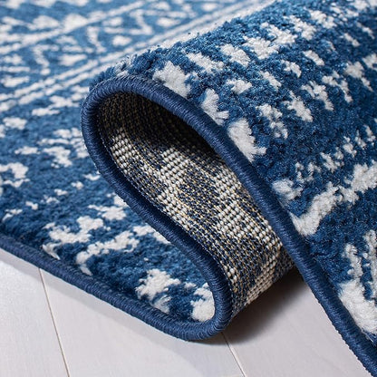 SAFAVIEH Tulum Collection Accent Rug - 2' x 5', Navy & Ivory, Moroccan Boho Tribal Design, Non-Shedding & Easy to Clean, Ideal for Front Door, Kitchen, Entryway, Foyer (TUL272N)