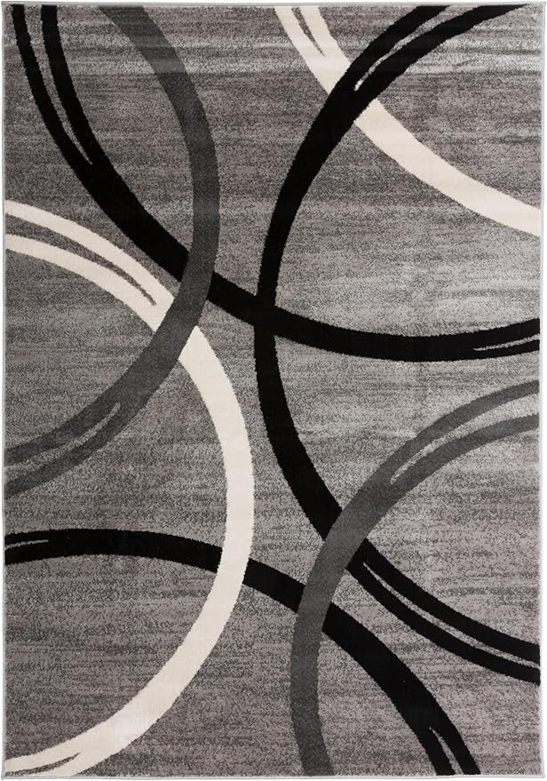 Rugshop Wavy Circles Design Area Rug, Non-Shedding Carpet for Living Room, Dining Room, or Bedroom, Gray, 7'10" x 10'2"