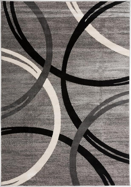 Rugshop Wavy Circles Design Area Rug, Fade-Resistant Carpet for Living Room, Dining Room, or Bedroom, Gray, 6'6" x 9'