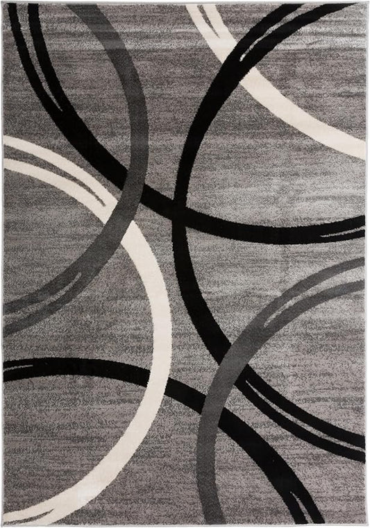 Rugshop Wavy Circles Design Area Rug, Carpet with Jute Backing for Kitchen, Entryway, or Office, Gray, 4' x 6'