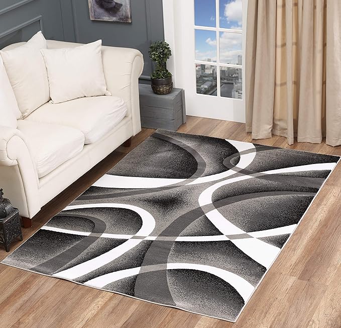 GLORY RUGS Modern Area Rug Swirls Carpet Bedroom Living Room Contemporary Dining Accent Sevilla Collection 4816A… (Grey, 8'x10')