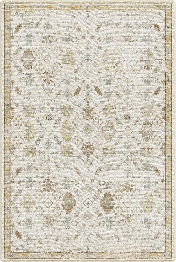 LUMI 4x6 Washable Area Rug for Living Room, Ultra Soft Traditional Vintage Rugs Non Slip with Rubber Backing, Low Profile, High Traffic, Stain Resistant Carpets, Ideal for Bedroom, Dining Room, Indoor