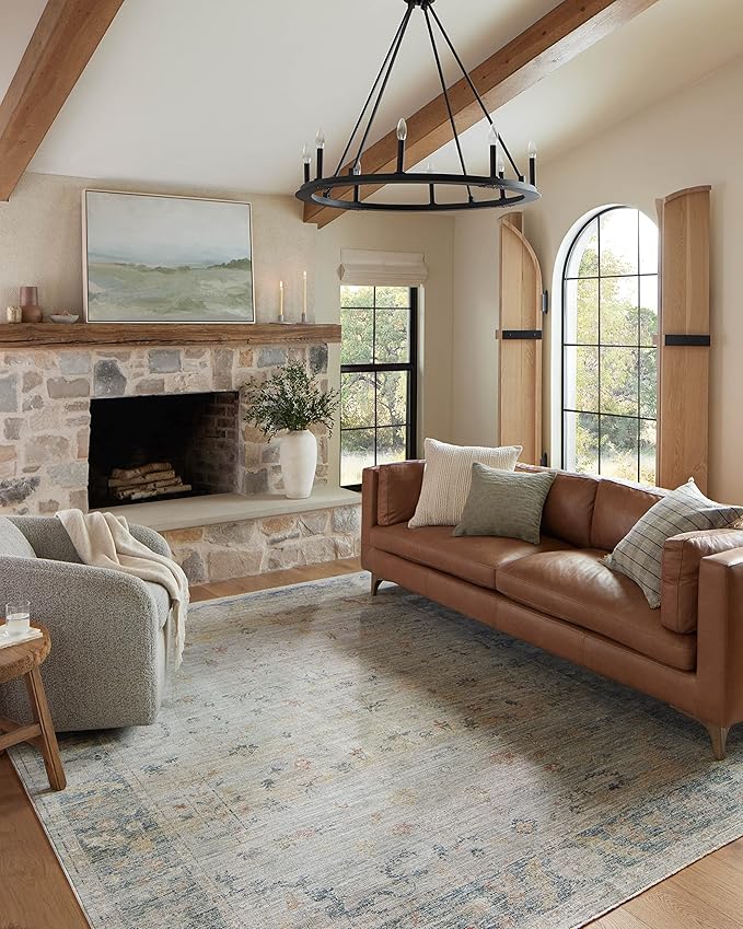 Loloi Magnolia Home by Joanna Gaines Millie Collection MIE-04 Slate/Multi 7'-10" x 7'-10", .25" Pile Height, Round Area Rug