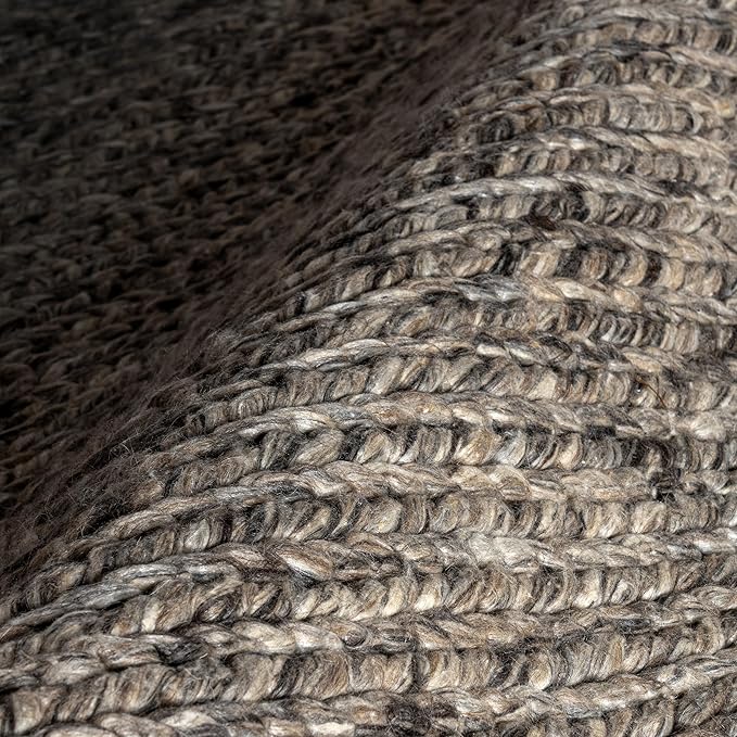 Nuloom Penelope Grey/Brown, 7'6" x 9'6", Hand-Braided, Wool & Cotton, Soft and Textured, High Traffic, Stain Resistant, Easy Clean, Durable Area Rug for Bedroom, Living Room, Dining, Entryway