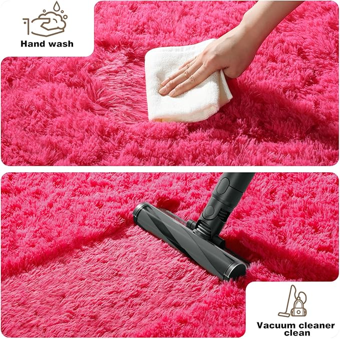 3x5 Rugs for Bedroom, Fluffy Small Area Rugs for Living Room, Soft Shag Fuzzy Carpet with 4 Non-Slip Stickers for Kids Boys and Girls Nursery Dorm Room Home Decor (Hot Pink, 3ft x 5ft)