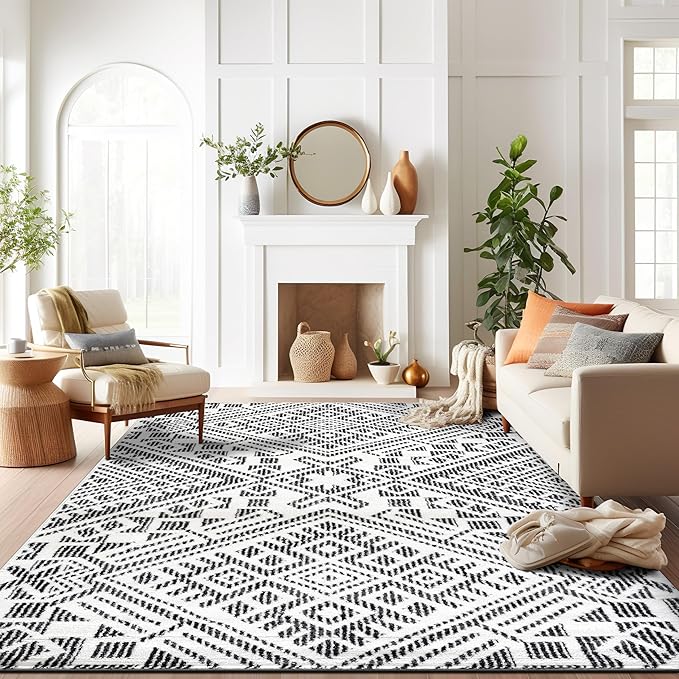 Rugshop Boho Cream Tribal Area Rug Modern Indoor Carpet for Living Room, Bedroom, or Entryway – Non-Shedding, Low Pile Geometric Design 7' 10" x 10'