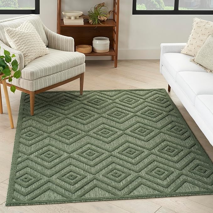 Nourison Home Versatile Green 4' x 6' Area Rug - Easy Clean, Non Shedding, Bed Room, Living Room, Dining Room, Kitchen (4' x 6')