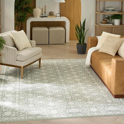 Nourison Home Grace Sage 5'3" x 7'3" Area Rug - Easy Clean, Non Shedding, Bed Room, Living Room, Dining Room, Kitchen (5' x 7')