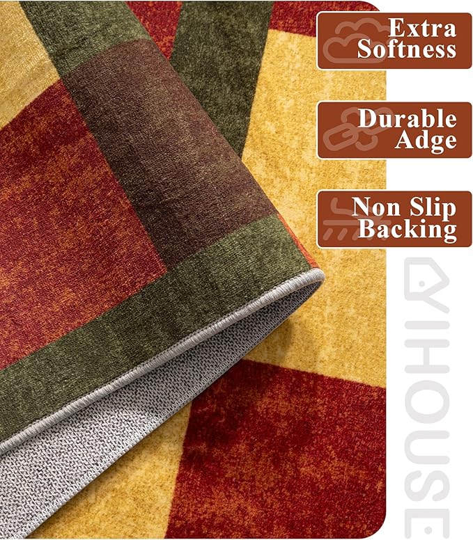 YIHOUSE Red and Green Rug 3x5, Burgundy Farmhouse Vintage Rugs Washable for Living Room,Burnt Orange Area Rug Non Slip,Geometric Boho Area Rug for Kitchen,Dining Room,Bedroom