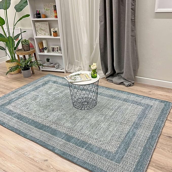 Alfa Rich 4x6 Light Blue Washable Area Rugs for Living Room Bedroom Kitchen Dining Cotton Decor Rug