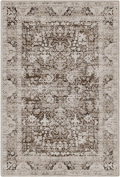 LUMI 8x12 Washable Area Rug for Living Room, Ultra Soft Traditional Vintage Rugs Non Slip with Rubber Backing, Low Profile, High Traffic, Stain Resistant Carpets, Ideal for Bedroom, Dining Room