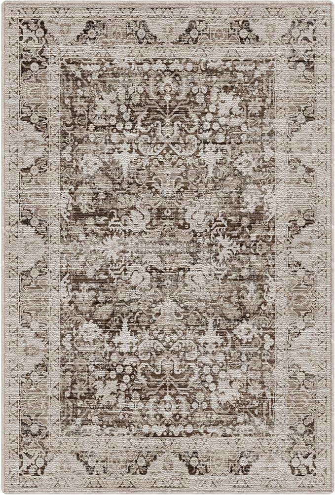 LUMI 5x8 Washable Area Rug for Living Room, Ultra Soft Traditional Vintage Rugs Non Slip with Rubber Backing, Low Profile, High Traffic, Stain Resistant Carpets, Ideal for Bedroom, Dining Room, Indoor
