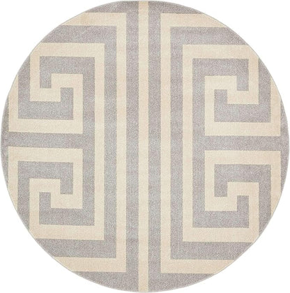 Unique Loom Athens Collection Classic Geometric Modern Border Design Area Rug (8' 0 x 8' 0 Round, Gray/ Beige)