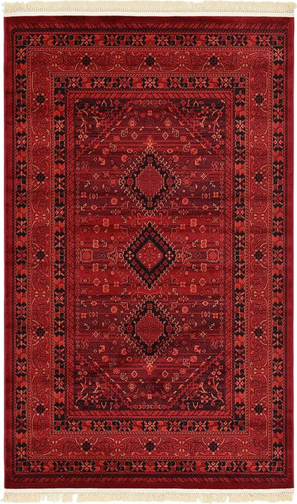 Unique Loom Tekke Collection Area Rug - Sheibani (5' 3" x 8' Rectangle, Red/ Black)
