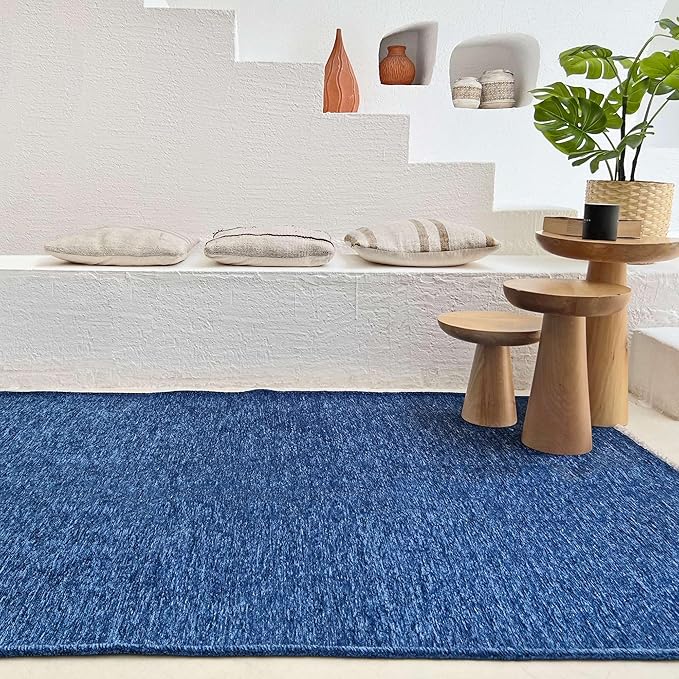 Alfa Rich 7x10 Dark Blue Washable Area Rugs for Living Room Bedroom Kitchen Cotton Decor Solid Rug