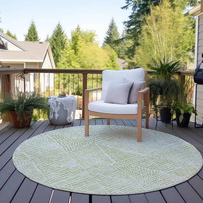 Addison Rugs Chantille ACN591 Aloe 8' x 8' Indoor Outdoor Round Rug, Easy Clean, Machine Washable, Non Shedding, Bedroom, Living Room, Dining Room, Kitchen, Patio Rug