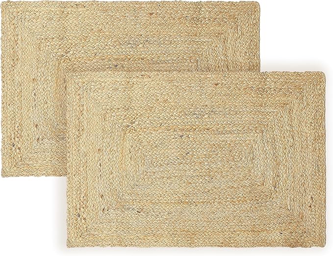 REDEARTH · Rectangular Area Rug - 2'x3' Braided Natural Jute with Non-Skid Backing - Handwoven Boho Rug for Bedroom, Kitchen, Living Room - Aesthetic Home Decor - Durable Handmade Rug, Set of 2