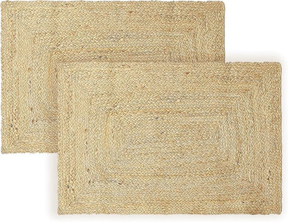 REDEARTH · Rectangular Area Rug - 2'x3' Braided Natural Jute with Non-Skid Backing - Handwoven Boho Rug for Bedroom, Kitchen, Living Room - Aesthetic Home Decor - Durable Handmade Rug, Set of 2