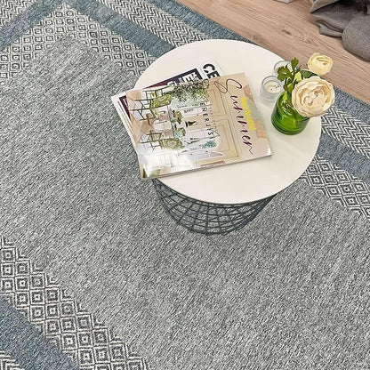 Alfa Rich 7x10 Light Blue Washable Area Rugs for Living Room Bedroom Kitchen Dining Cotton Decor Rug