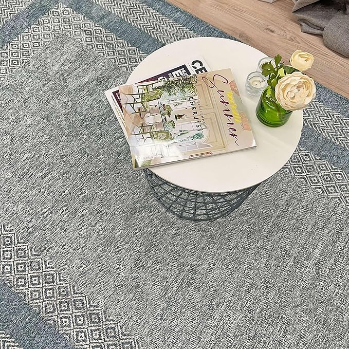 Alfa Rich 3x10 Light Blue Washable Area Rugs for Living Room Hallway Kitchen Cotton Decor Runner Rug