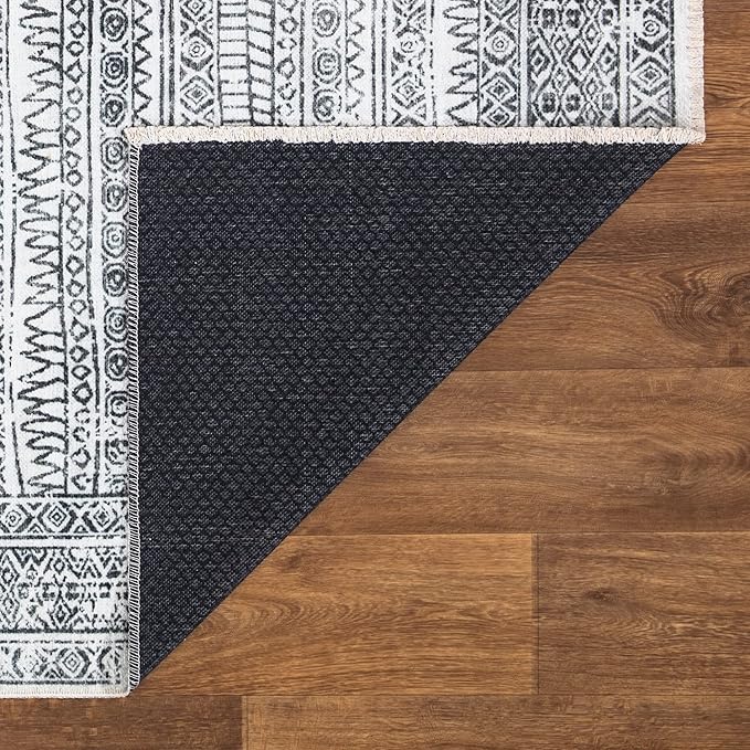Bloom Rugs Caria Washable Non-Slip 5x7 Rug - Ivory/Black Geometric Area Rug for Living Room, Bedroom, Dining Room, and Kitchen - Exact Size: 5' x 7'