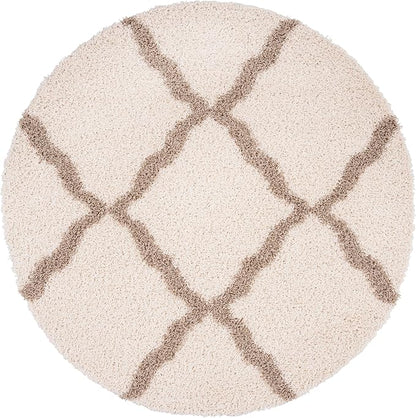 SAFAVIEH Dallas Shag Collection Area Rug - 10' Round, Ivory & Beige, Trellis Design, Non-Shedding & Easy Care, 1.5-inch Thick Ideal for High Traffic Areas in Living Room, Bedroom (SGD257B)